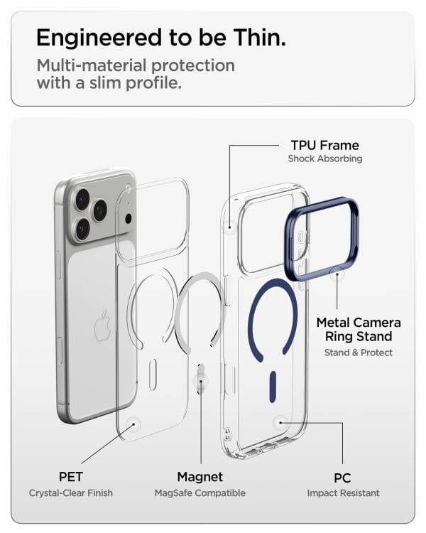 Spigen Ultra Hybrid Optik S MagSafe clear deep blue - iPhone 18 Pro/17 Pro
