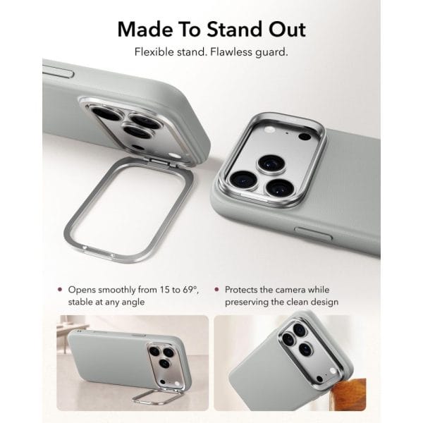 Θήκη iPhone 18 Pro / 17 Pro ESR Atelier Leather Kickstand MagSafe Grey - Image 4