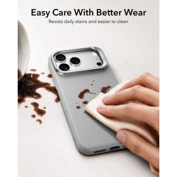 Θήκη iPhone 18 Pro / 17 Pro ESR Atelier Leather Kickstand MagSafe Grey - Image 5