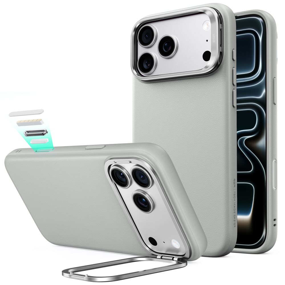 Θήκη iPhone 18 Pro Max 17 Pro Max ESR Leather Kickstand MagSafe Grey