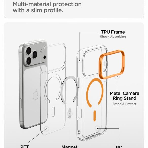 Θήκη iPhone 18 Pro / 17 Pro Spigen Ultra Hybrid Optik S MagFit MagSafe Kickstand Clear/Orange (ACS11923) - Image 8
