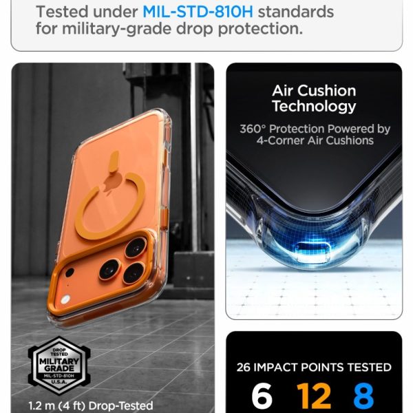 Θήκη iPhone 18 Pro / 17 Pro Spigen Ultra Hybrid Optik S MagFit MagSafe Kickstand Clear/Orange (ACS11923) - Image 10