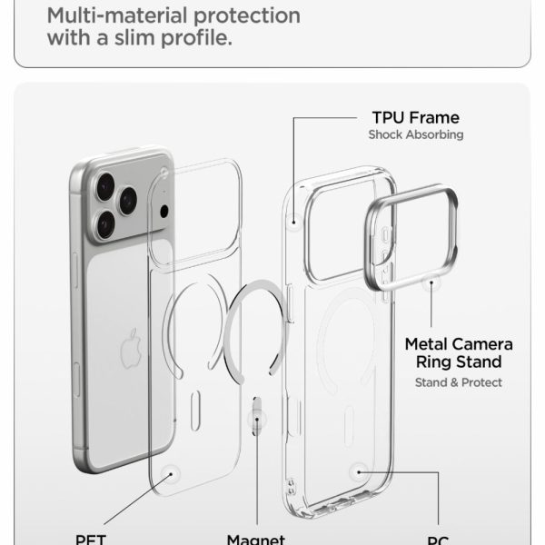 Θήκη iPhone 18 Pro / 17 Pro Spigen Ultra Hybrid Optik S MagFit MagSafe Kickstand Clear/Silver (ACS11921) - Image 8