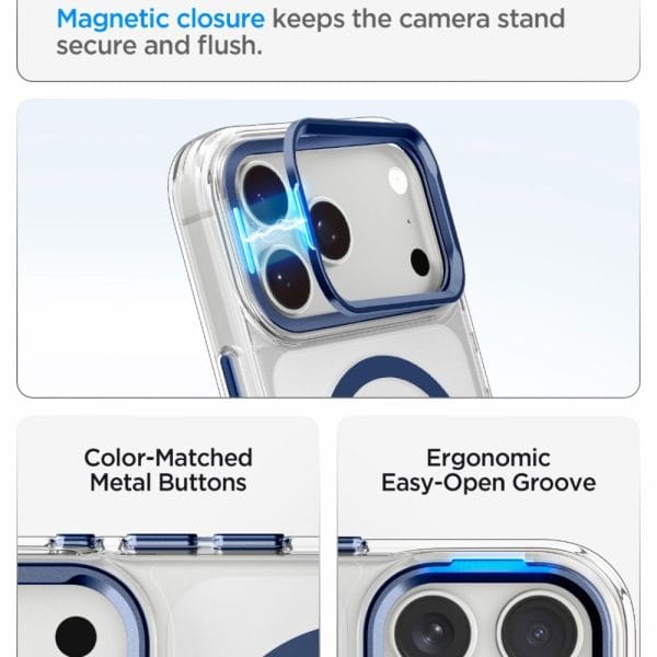 Θήκη iPhone 18 Pro Max / 17 Pro Max Spigen Ultra Hybrid Optik S MagFit MagSafe Kickstand Clear/Deep Blue (ACS11909) - Image 7