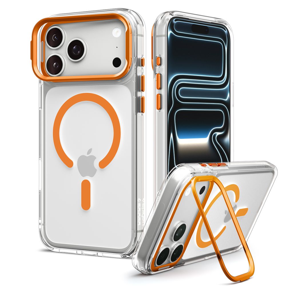 Θήκη iPhone 18 Pro Max / 17 Pro Max Spigen Ultra Hybrid Optik S MagFit MagSafe Kickstand Clear/Orange (ACS11910) - Image 2