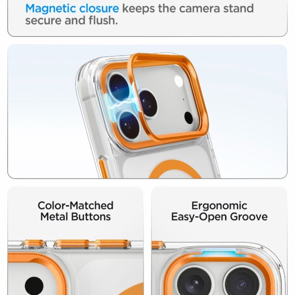 Θήκη iPhone 18 Pro Max / 17 Pro Max Spigen Ultra Hybrid Optik S MagFit MagSafe Kickstand Clear/Orange (ACS11910) - Image 7