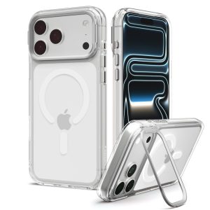 Θήκη iPhone 18 Pro Max 17 Pro Max Spigen Ultra Hybrid Optik S MagFit MagSafe Kickstand Clear Silver