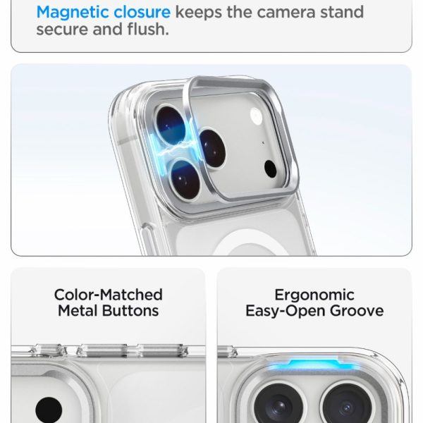 Θήκη iPhone 18 Pro Max / 17 Pro Max Spigen Ultra Hybrid Optik S MagFit MagSafe Kickstand Clear/Silver (ACS11908) - Image 6