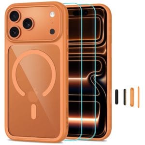 Θήκη iPhone 18 Pro 17 Pro Tech-Protect MagOne MagSafe CC Cosmic Orange Clear με 2 τζάμια