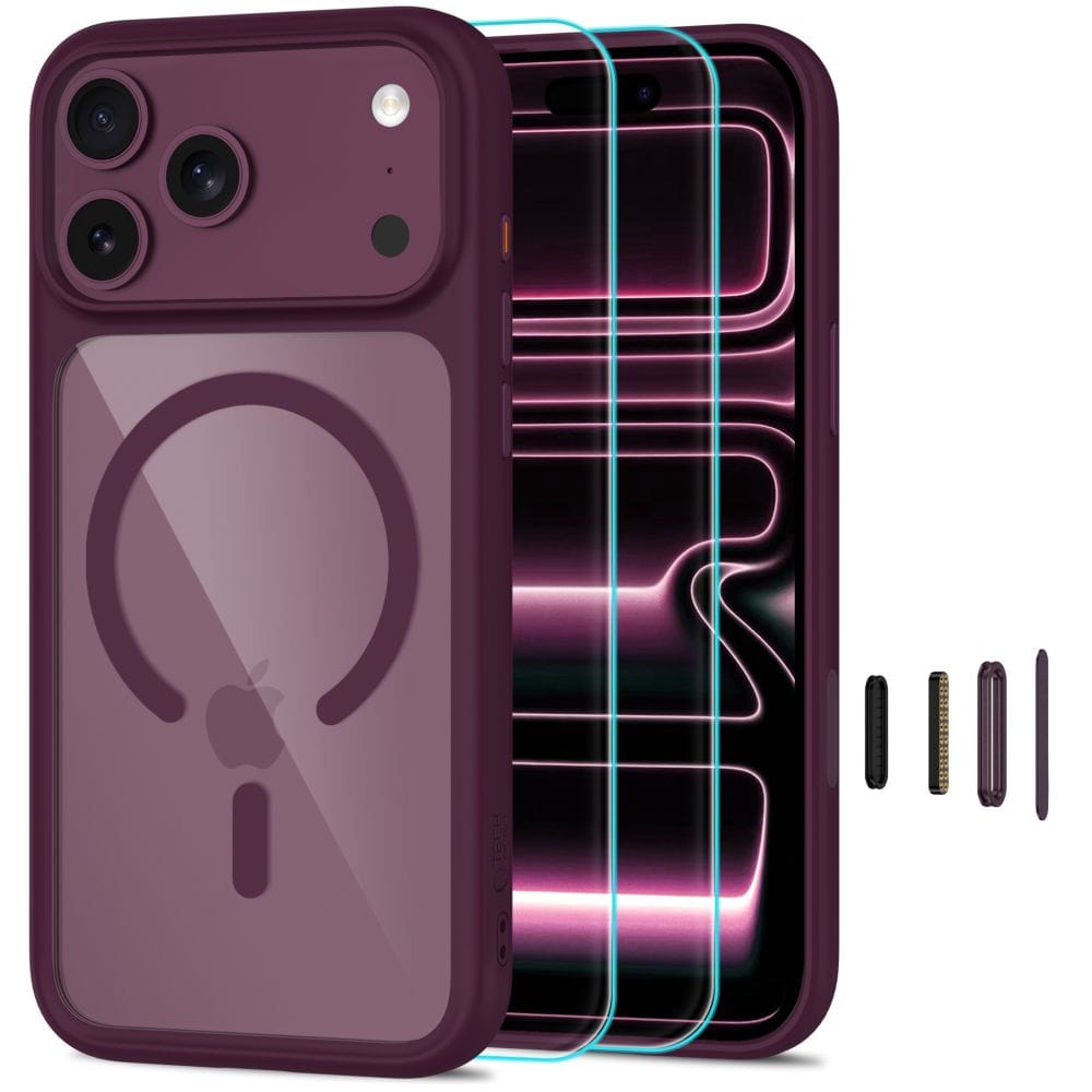 Θήκη iPhone 18 Pro 17 Pro Tech-Protect MagOne MagSafe CC Dark Cherry Clear με 2 τζάμια