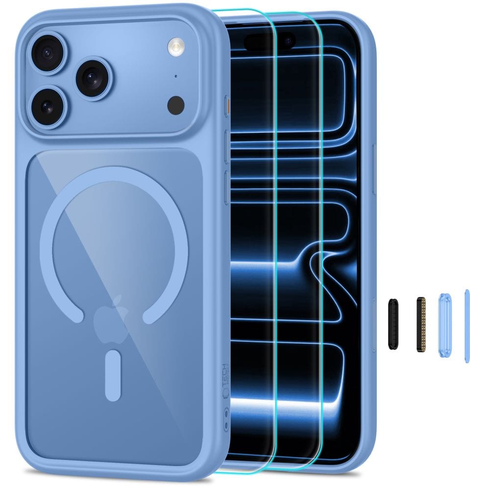 Θήκη iPhone 18 Pro Max 17 Pro Max Tech-Protect MagOne MagSafe CC Light Blue Clear με 2 τζάμια