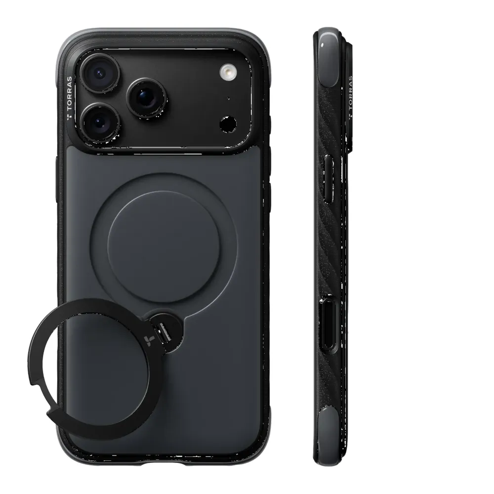 Θήκη iPhone 18 Pro TORRAS Ostand Q3 Rugged MagSafe Jet Black με 360° Stand X00RP167A18026