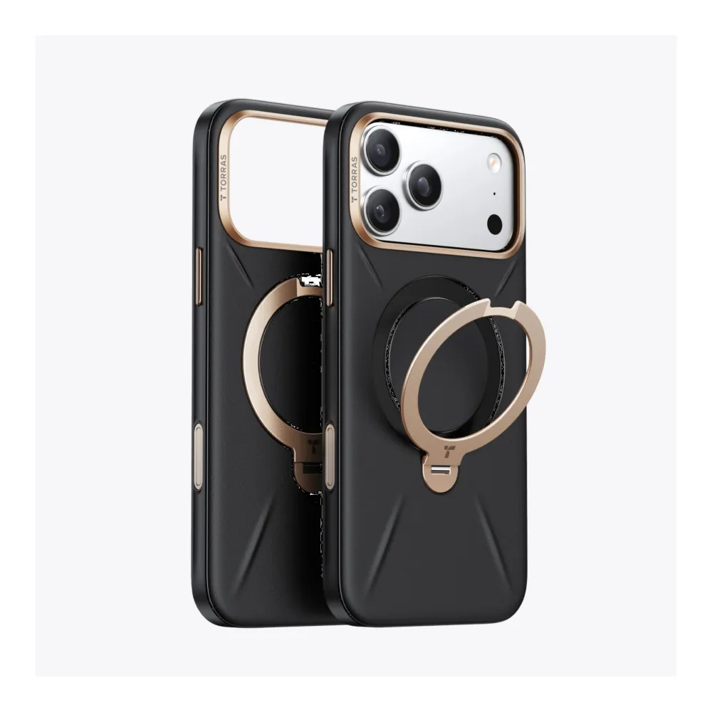 Θήκη iPhone 18 Pro TORRAS Ostand Q3 VegSkin MagSafe Obsidian Black με Stand 360°