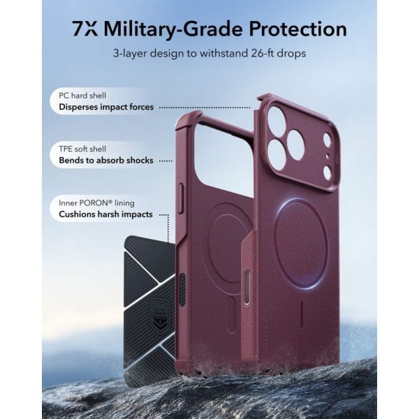 Θήκη iPhone 18 Pro / 17 Pro ESR Cyber Tough MagSafe Deep Burgundy - Image 4