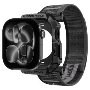 Σετ θήκης Spigen Rugged Armor και λουριού Athlex Air Active για Apple Watch 12 / 11 / 10 46mm, μαύρο και γκρι
