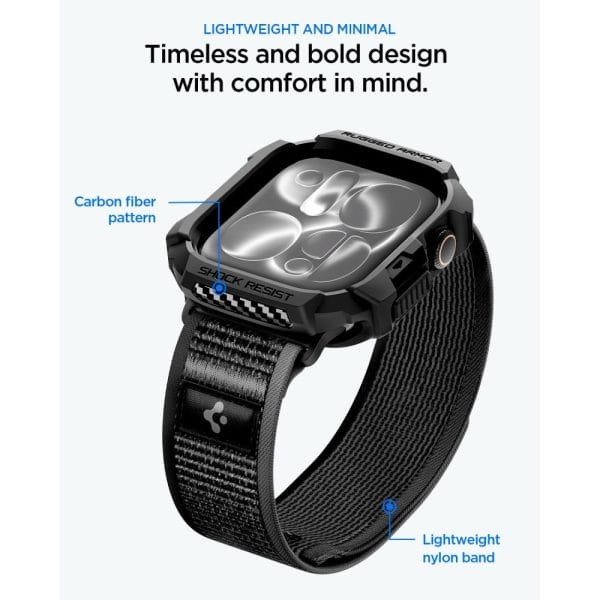 Θήκη + Λουράκι Apple Watch 12 / 11 / 10 46mm Spigen Rugged Armor + Athlex Air Active Black/Grey (ACS11673) - Image 6