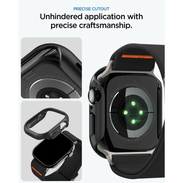 Θήκη + Λουράκι Apple Watch 12 / 11 / 10 46mm Spigen Thin Fit + Lite Fit Ultra Black (ACS11674) - Image 10