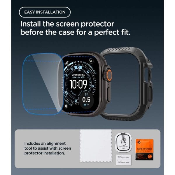 Θήκη + Τζάμι Προστασίας Apple Watch Ultra 4 / 3 / 2 / 1 49mm Spigen Lock Fit Black (ACS12054) - Image 11