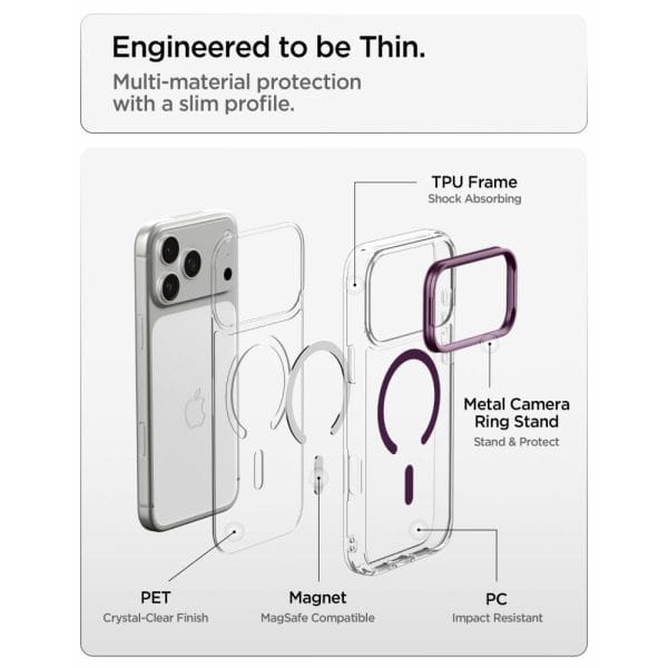 Θήκη iPhone 18 Pro Max / 17 Pro Max Spigen Ultra Hybrid Optik S MagSafe Clear / Burgundy - Image 7