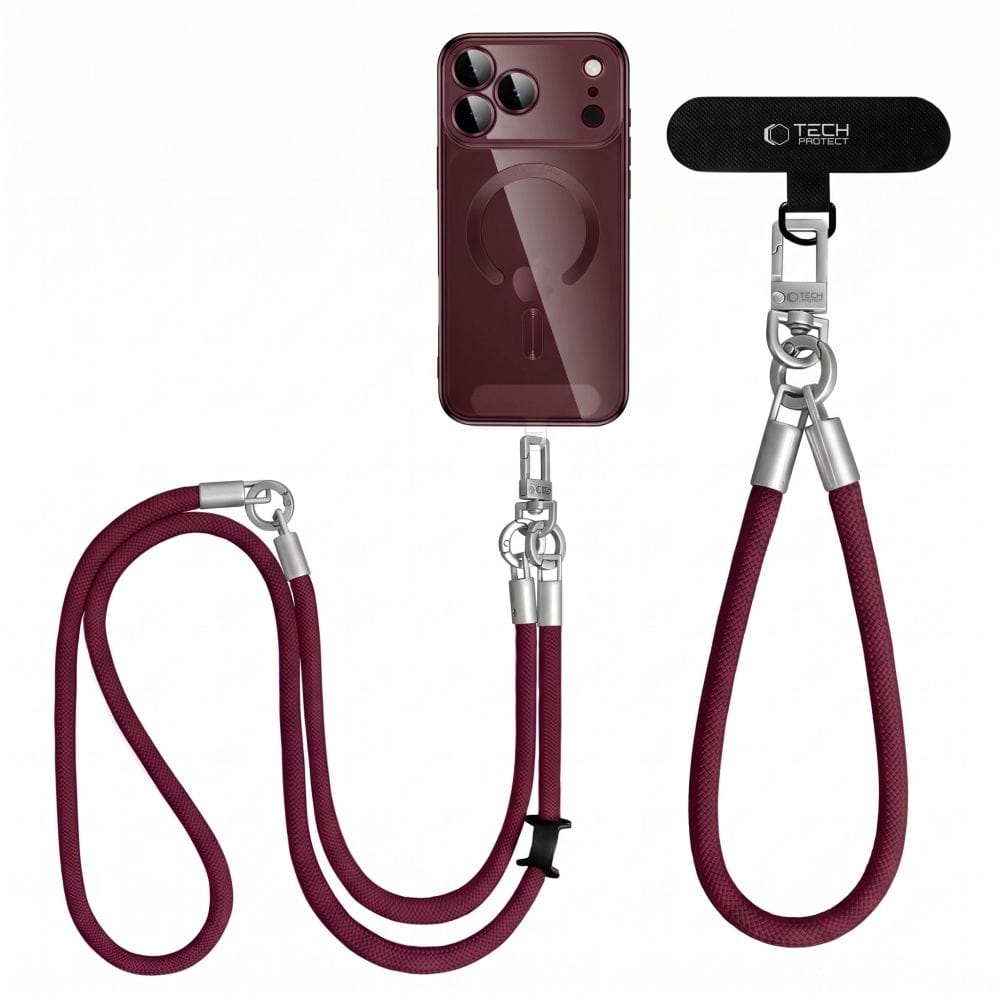 Λουράκι Λαιμού & Καρπού Κινητού Tech-Protect C10S Rope Crossbody & Wrist Burgundy/Titanium - Image 2