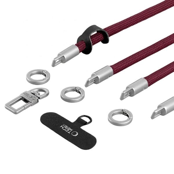 Λουράκι Λαιμού & Καρπού Κινητού Tech-Protect C10S Rope Crossbody & Wrist Burgundy/Titanium - Image 6