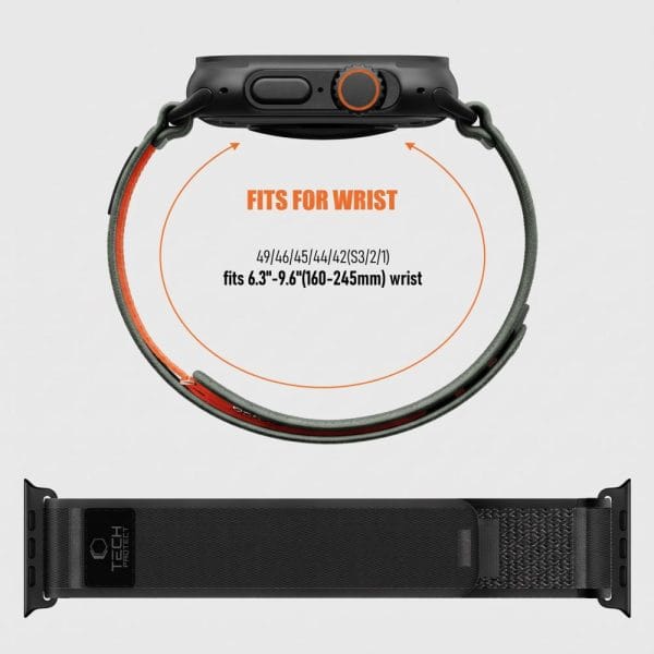 Λουράκι Apple Watch 44/45/46/49mm Tech-Protect Nylon Elite Black/Orange - Image 4