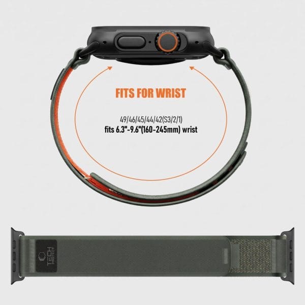 Λουράκι Apple Watch 44/45/46/49mm Tech-Protect Nylon Elite Green/Orange - Image 4