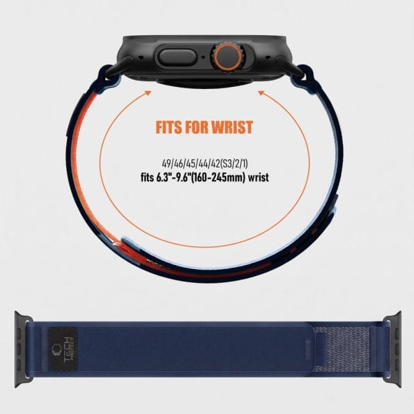 Λουράκι Apple Watch 44/45/46/49mm Tech-Protect Nylon Elite Navy/Orange - Image 4