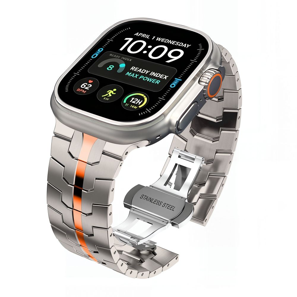 Μεταλλικό Λουράκι Apple Watch 44/45/46/49mm Tech-Protect Stainless Titanium/Orange - Image 2