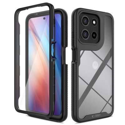 Μαύρη θωρακισμένη θήκη Tech-Protect Defense 360 μοιρών με ενσωματωμένη προστασία οθόνης για τη σειρά Motorola Moto G και E